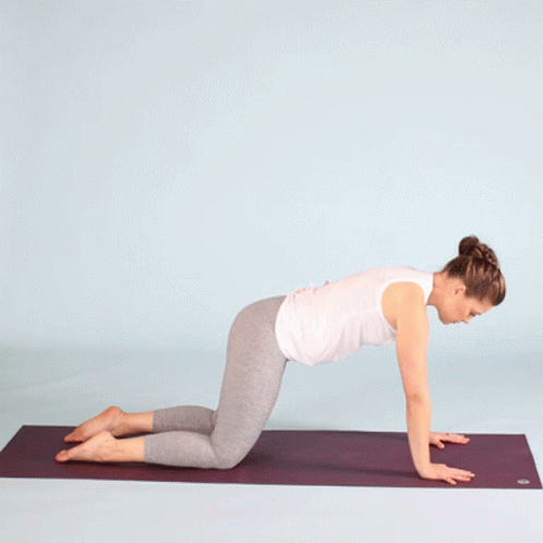 a woman is exercising on her yoga mat