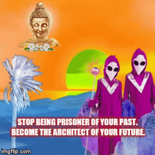 a couple of people in purple outfits with text over the top