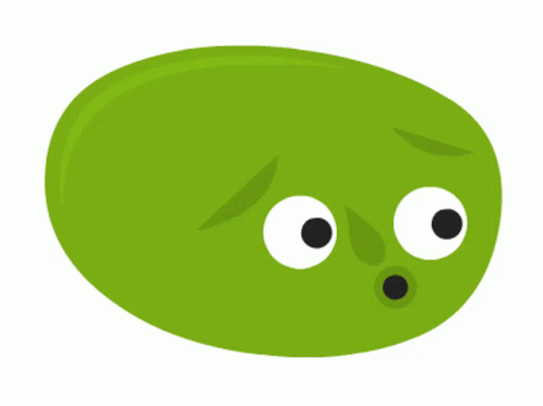 a green object with eyes and nose are on white background