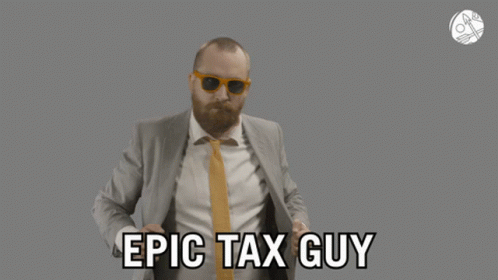 a poster advertising a tax guy who is wearing a tie and suit