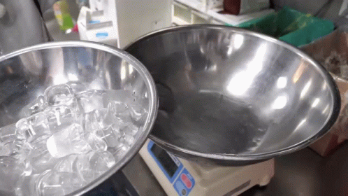 ice water in bowl in factory area