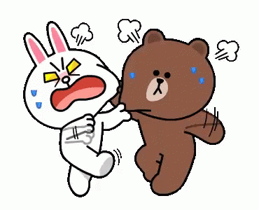 a bear and bunny fighting with each other