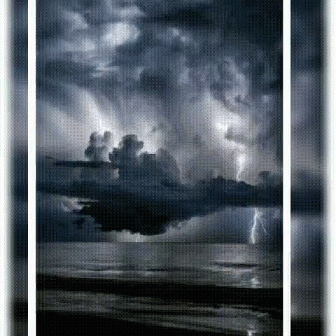 a painting of lightning and clouds