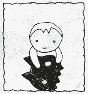 an illustration of a young person sitting on a black object
