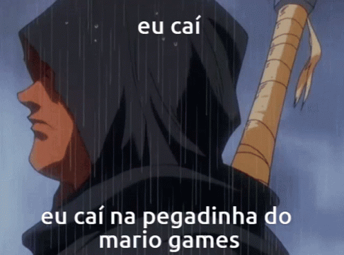 the caption reads,'eu cai? e c i na pegadina do mario games '