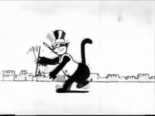 a cartoon picture of a black and white cat