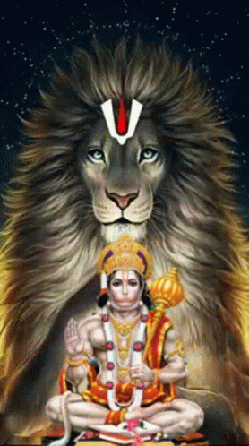 the image depicts a lion and demon sitting together