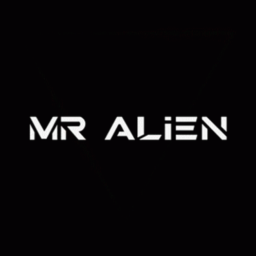 the words mr alien in white are on a black background