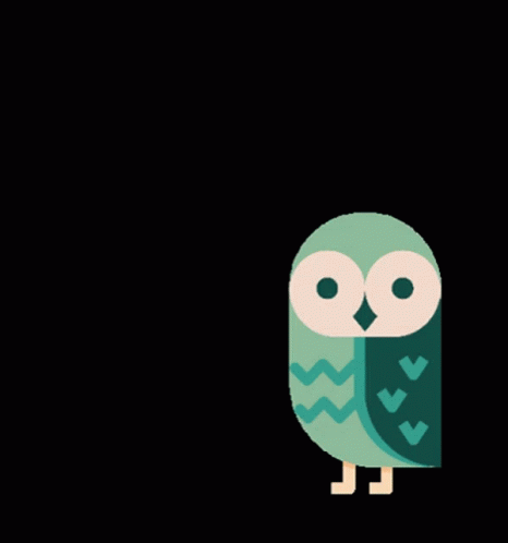 an owl on black with green eyes