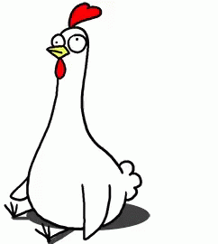 a black and white illustration of a cartoon chicken