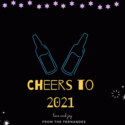 a black background has a pair of bottles with the words cheers to 2012 and stars
