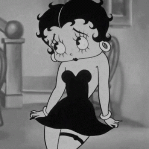 a cartoon girl in a short dress looking to her right