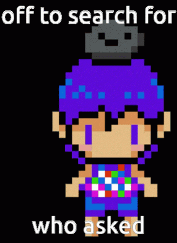 an image of a pixel pixel figure with the words, off to search for a person
