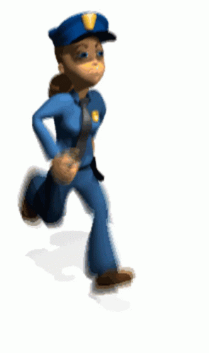 a cartoon character wearing a baseball hat and uniform, running