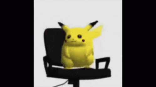 a blue and white image of a glowing pikachu sitting in an office chair