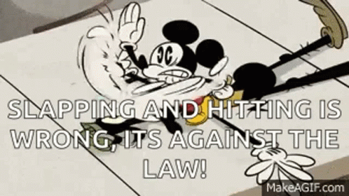 the cartoon shows a goofy mouse and a broken arm