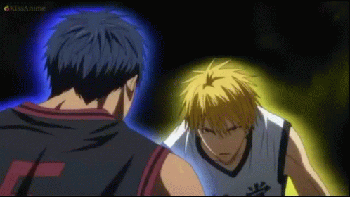a picture of the back of two male anime characters
