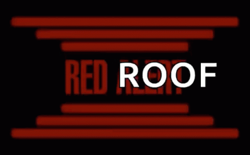 a red roof logo on the left side of a black wall