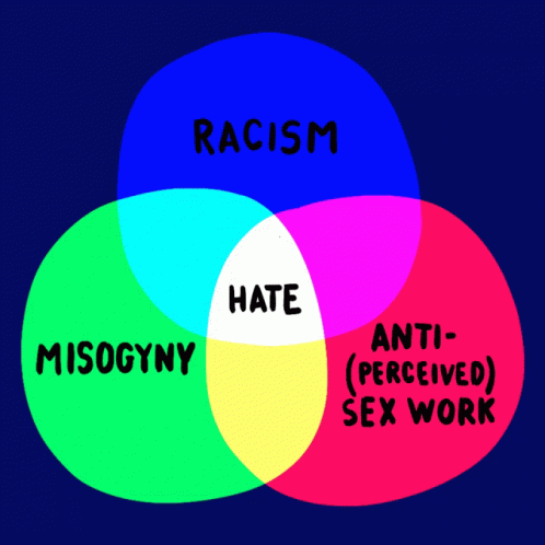 a vennuous vennuous diagram that says racism, hate, and anti - perrected sex work