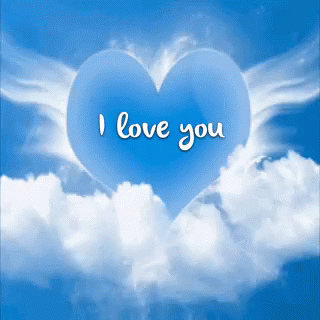 i love you heart above clouds with angel wings