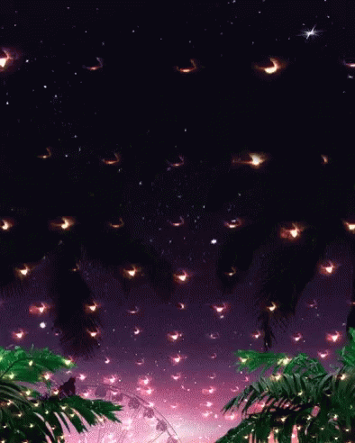 night scene with stars and tree nches with a purple hue