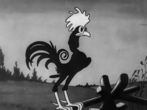a cartoon picture of a rooster on skates