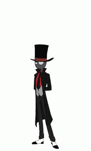 black and blue silhouette of a man in top hat and coat