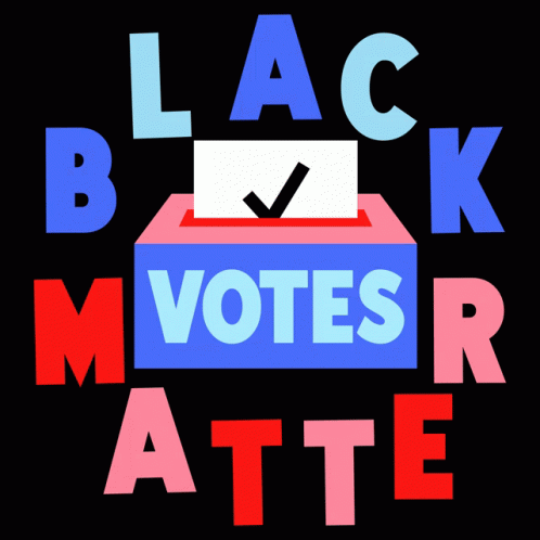 a black vote card with red, blue, and orange text reading, black voting rate