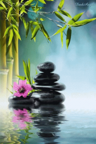 digital painting of water, plants and stones