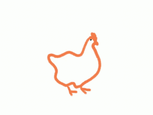 a cartoon chicken drawn by blue crayons on white