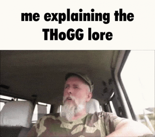 an older man sitting inside a vehicle with the text me explaining the thor lore