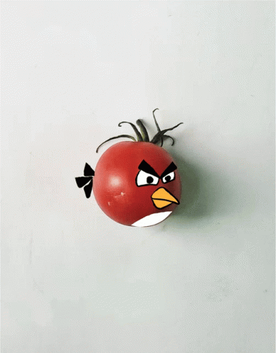 the angry bird is attached to the wall with a ball