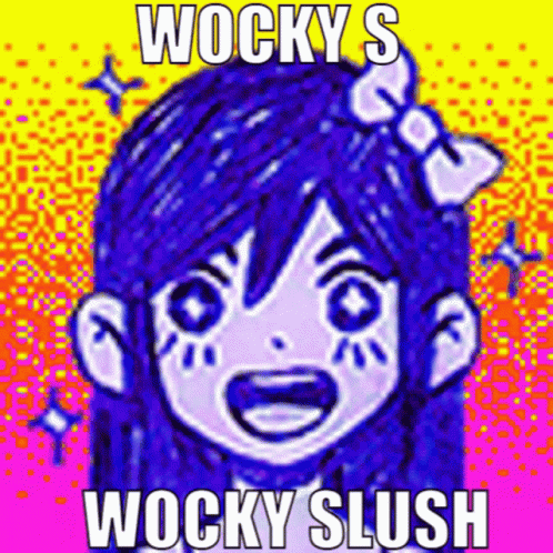 a cartoon character is on the screen, with the words wocky s on the top of it