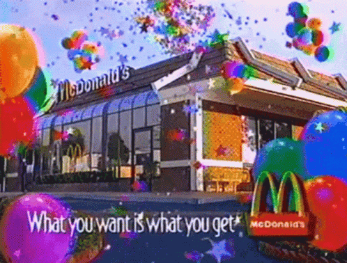 an advertit for mcdonald's with balloons being released from the restaurant