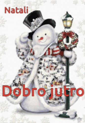 a cartoon character holding a street lamp, with the words dobro jutro above it