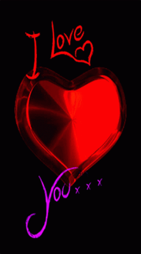 blue and pink glowing heart and love message