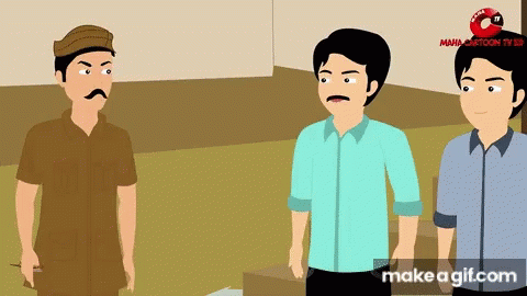 some animated men are standing in a cartoon