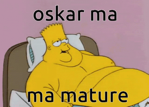 cartoon character sleeping in a bed with the caption'oskarma ma mature '