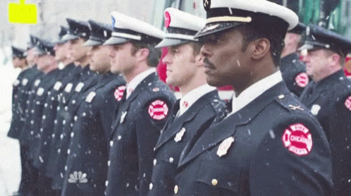 a group of police officers in uniform standing in line