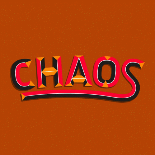 the word chaos written in multiple blue and black type on a blue background