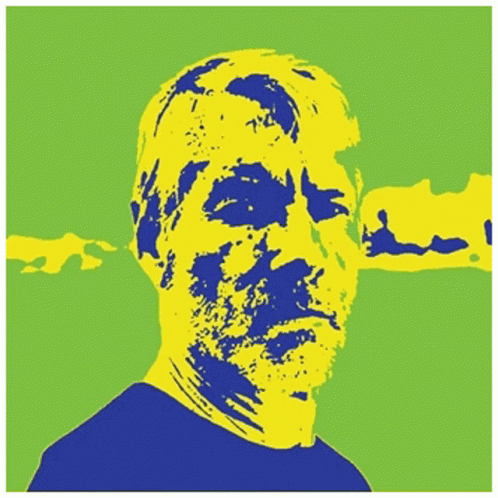 a blue man's face with a green background