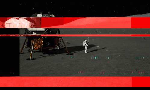 the astronaut walks in front of an artificial object