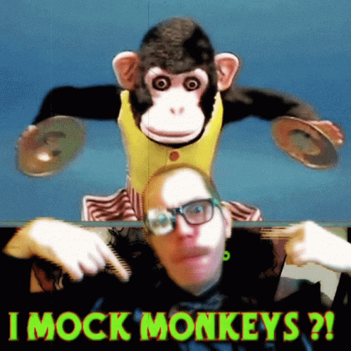two people wearing glasses with an animated monkey