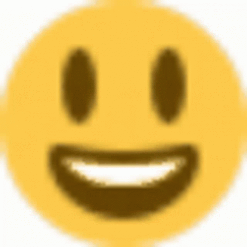 blue smiley face with two eyes and long white teeth