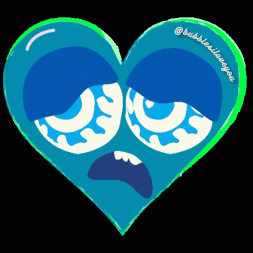 a green heart with a sad face