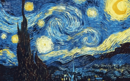 a van goghe painting with blue and yellow sky