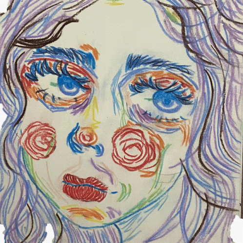 a drawing of a person's face with colored paints on it