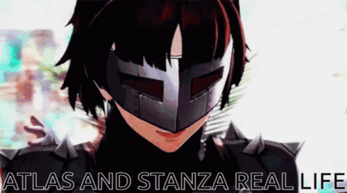 an anime character wearing black with his face behind the text