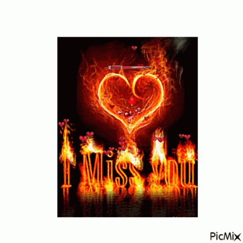 blue artwork depicting heart shaped words in flames