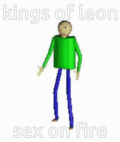 a pixel character wearing a green shirt is in front of the words kings of leon